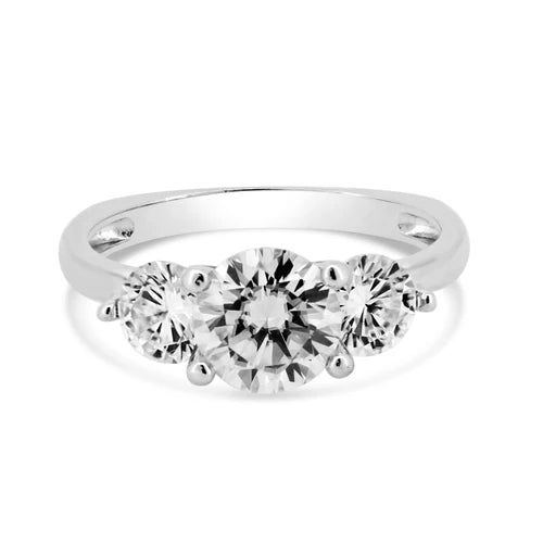 925 Sterling Silver Rhodium Plated Past Present & Future Moissanite Ring