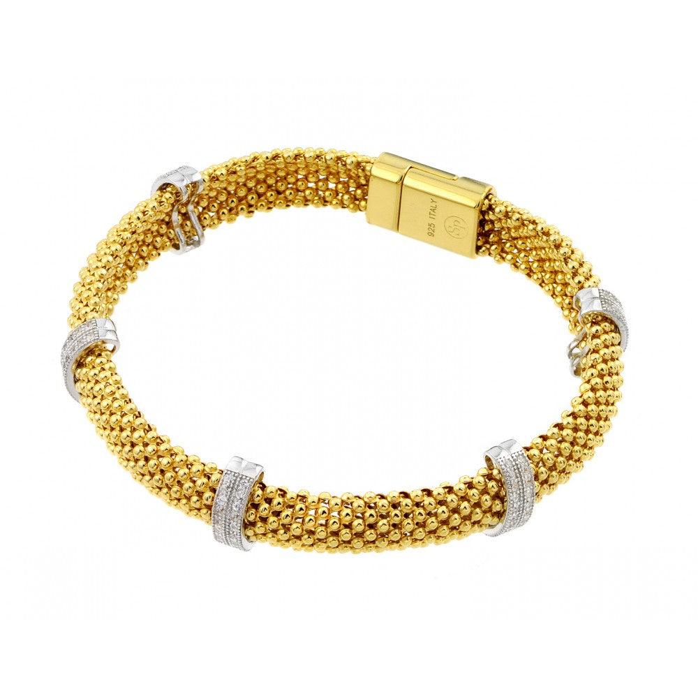 925 Silver Clearance-Gold Plated Micro Pave Clear CZ Beaded Italian Bracelet