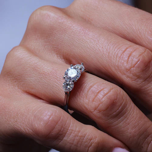 925 Sterling Silver Rhodium Plated Past Present & Future Moissanite Ring