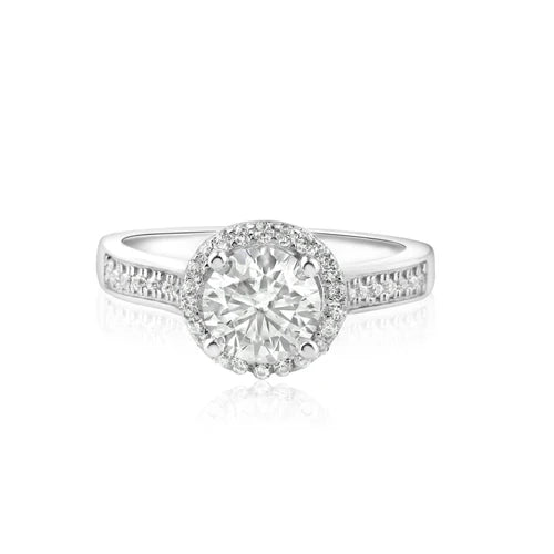 925 Sterling Silver Rhodium Plated 1 Carat Clear Moissanite Ring