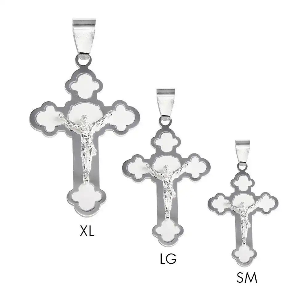 925 Sterling Silver Rhodium Plated High Polished with Matte Finish Rose Cross Pendant