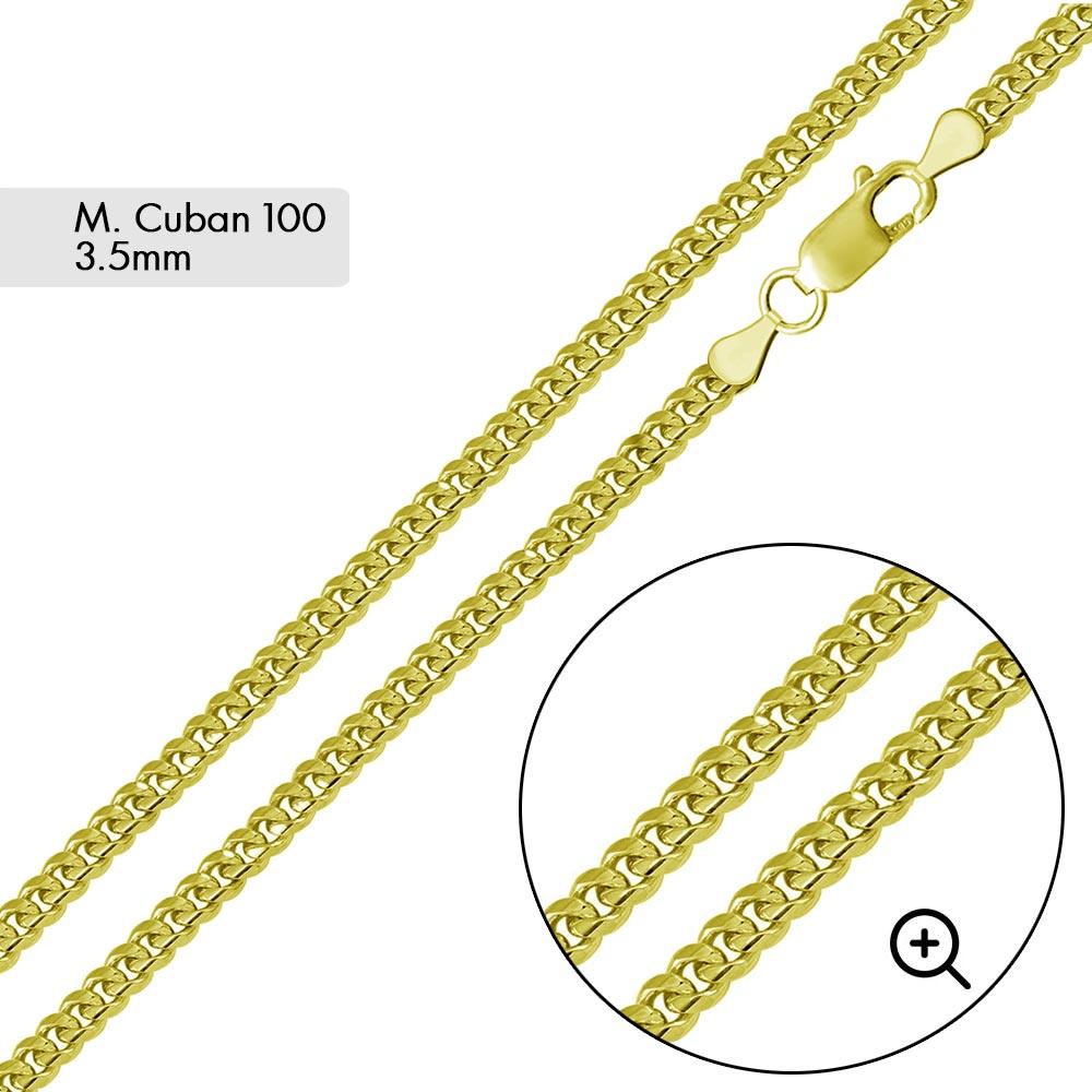 925 Sterling Silver Gold Plated Miami Cuban 100 Chain Link 3.5mm