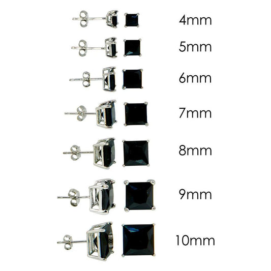 925 Sterling Silver Rhodium Plated Square Basket Black CZ Stud Earring