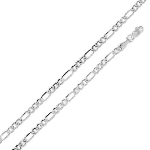 925 Sterling Silver Rhodium Plated Light Weight Figaro 100 Chain 4mm