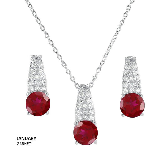 925 Sterling Silver Rhodium Plated Teardrop CZ Birthstone Set
