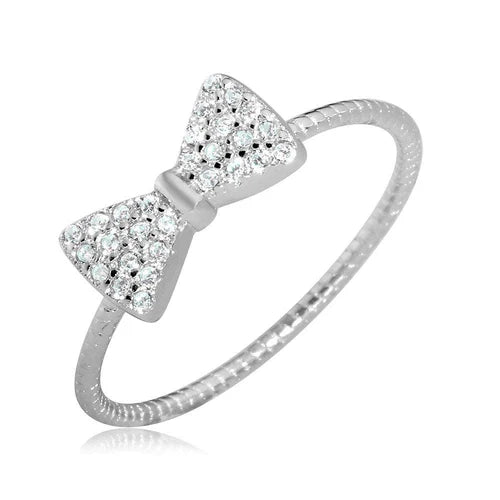 925 Sterling Silver Rhodium Plated CZ Bow Tie Ring
