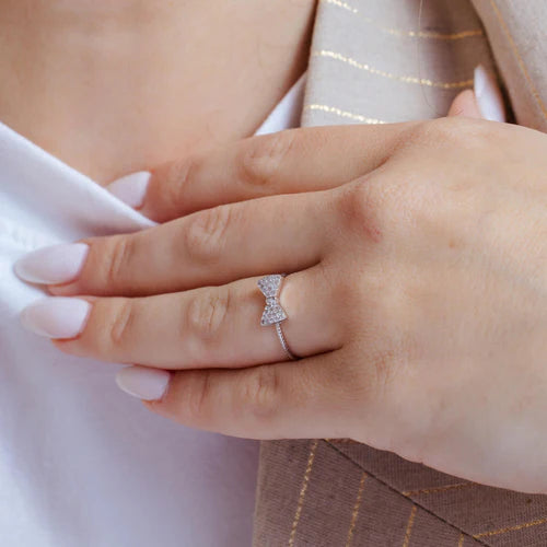 925 Sterling Silver Rhodium Plated CZ Bow Tie Ring