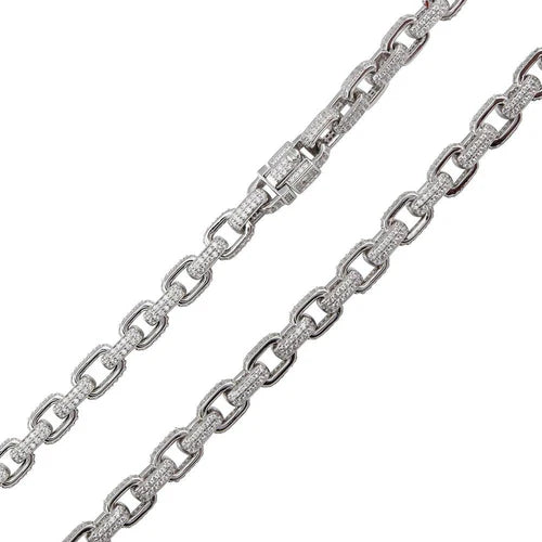 925 Sterling Silver Rhodium Plated CZ Encrusted Micro Pave Link Chain or Bracelet 8.9mm