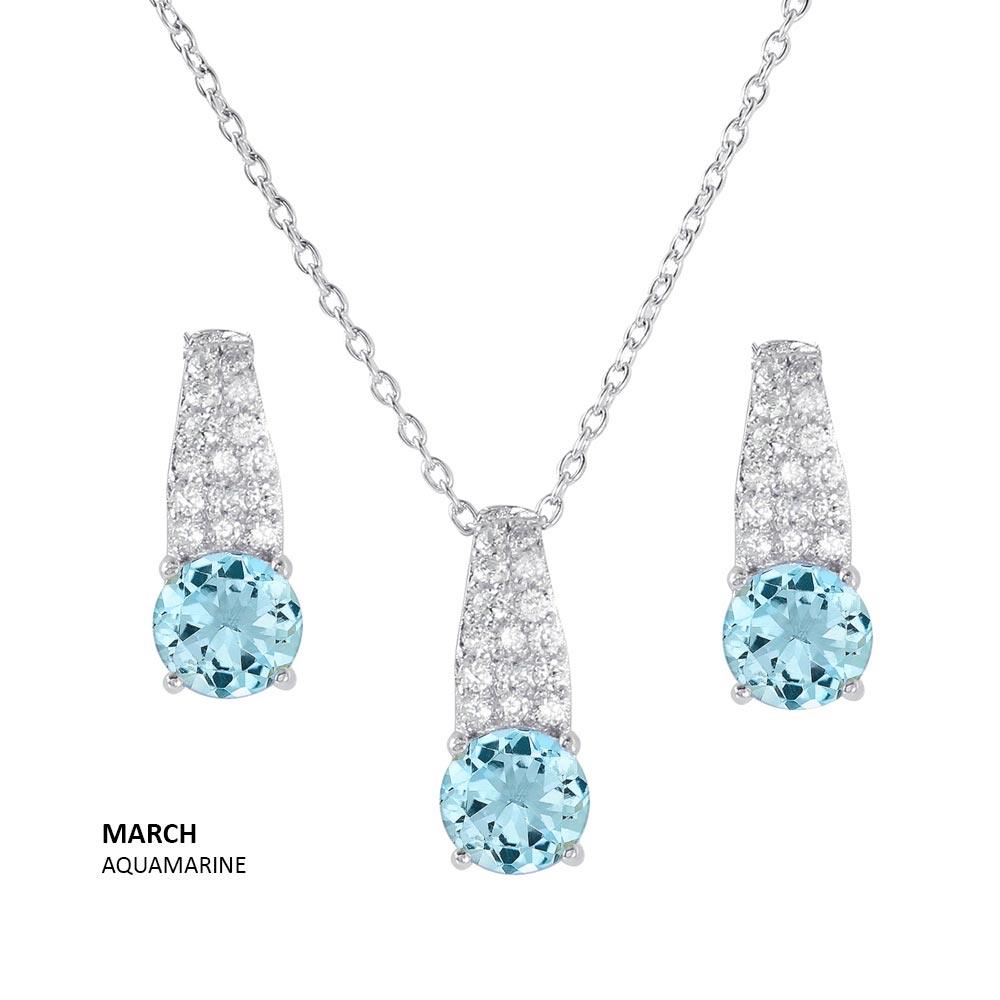 925 Sterling Silver Rhodium Plated Teardrop CZ Birthstone Set