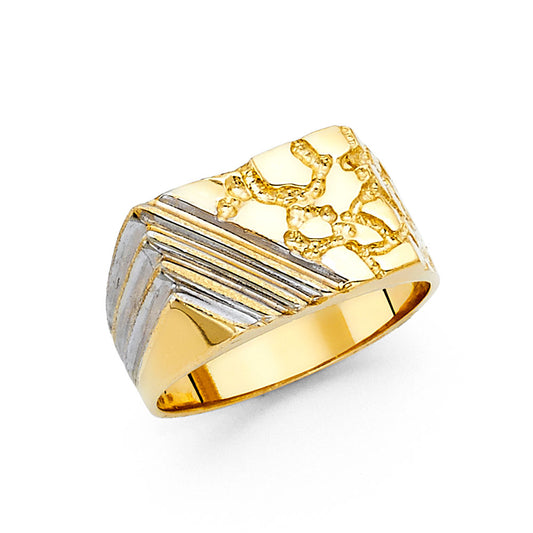 14K Two-Tone Gold Men’s Nugget Design Band Ring