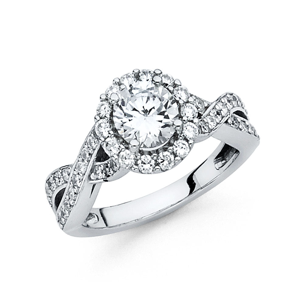 14K White Gold Cubic Zirconia Halo Women's Engagement Ring