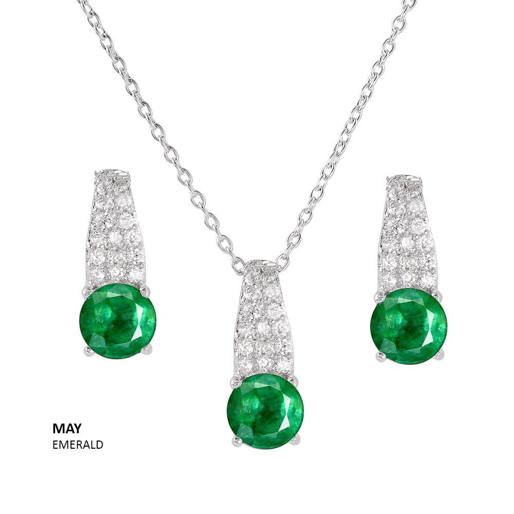 925 Sterling Silver Rhodium Plated Teardrop CZ Birthstone Set