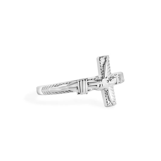 925 Sterling Silver Rhodium Plated Cross Jesus Christ 2.6mm Ring