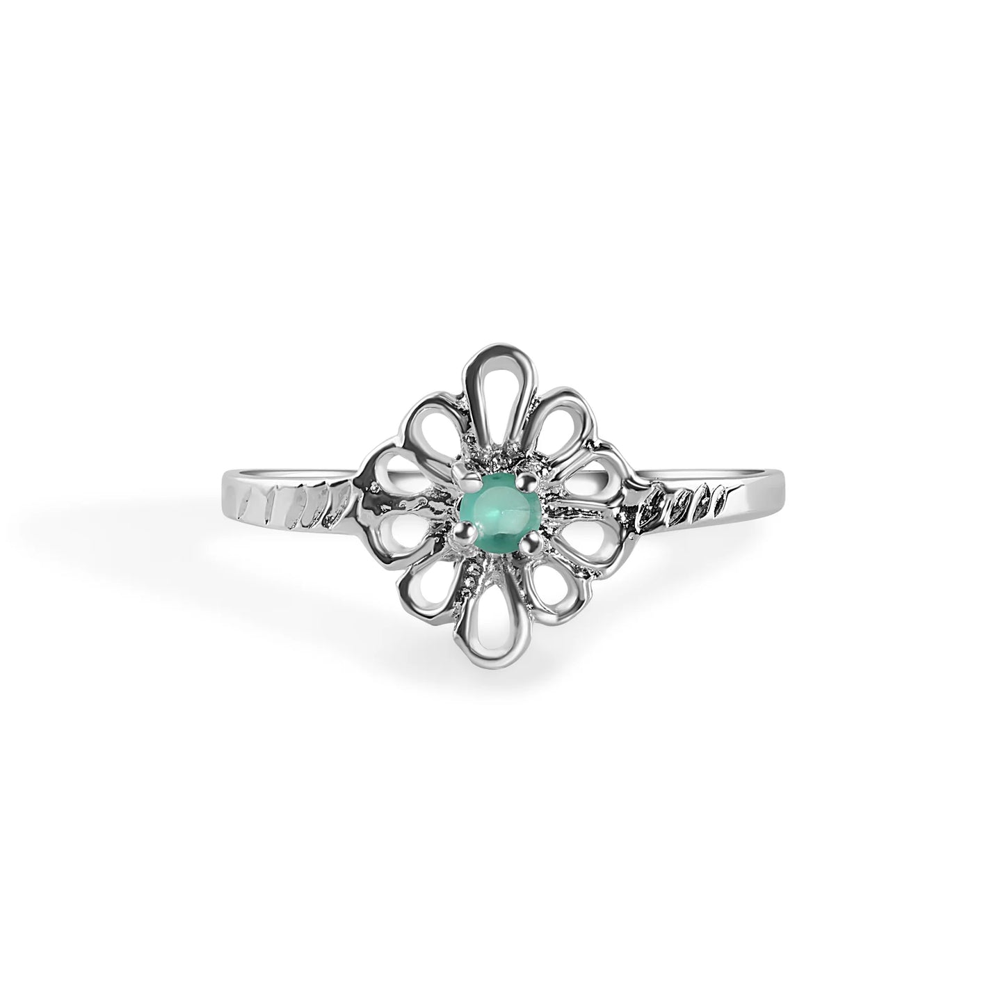 925 Sterling Silver Rhodium Plated Filigree Birthstone Ring