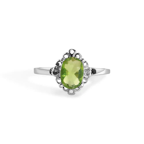925 Sterling Silver Rhodium Plated Oval Filagree Birthstone Ring