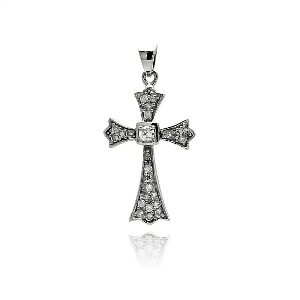 925 Sterling Silver Rhodium Plated Cross CZ Dangling Pendant