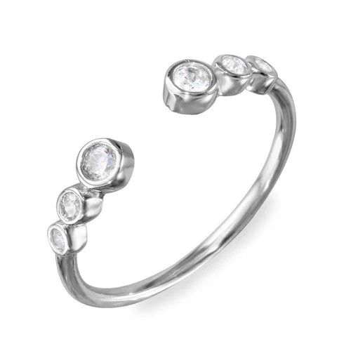 925 Sterling Silver Rhodium Plated Open Ring with 3 Graduated Round CZ