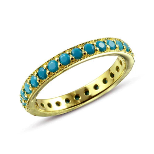 925 Sterling Silver Gold Plated Eternity Ring with Turquoise Beads