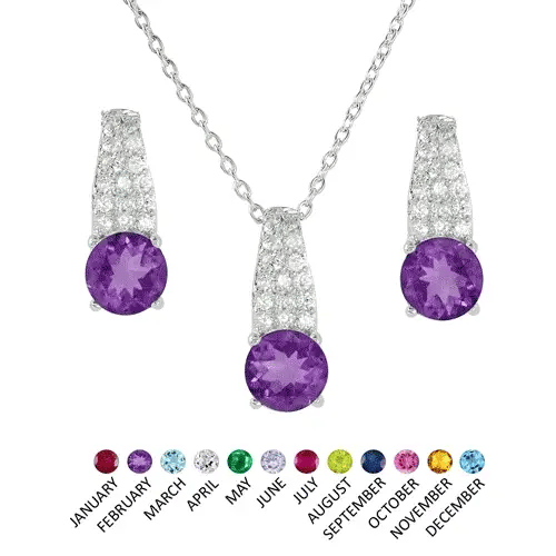 925 Sterling Silver Rhodium Plated Teardrop CZ Birthstone Set