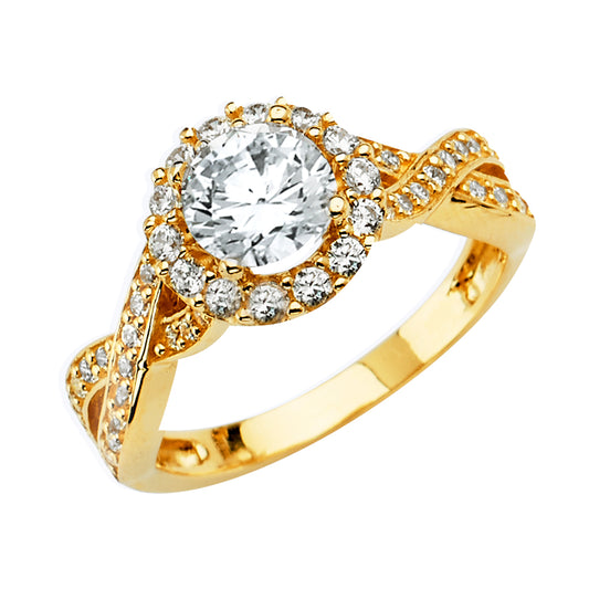 14K Yellow Gold Cubic Zirconia Halo Women's Engagement Ring