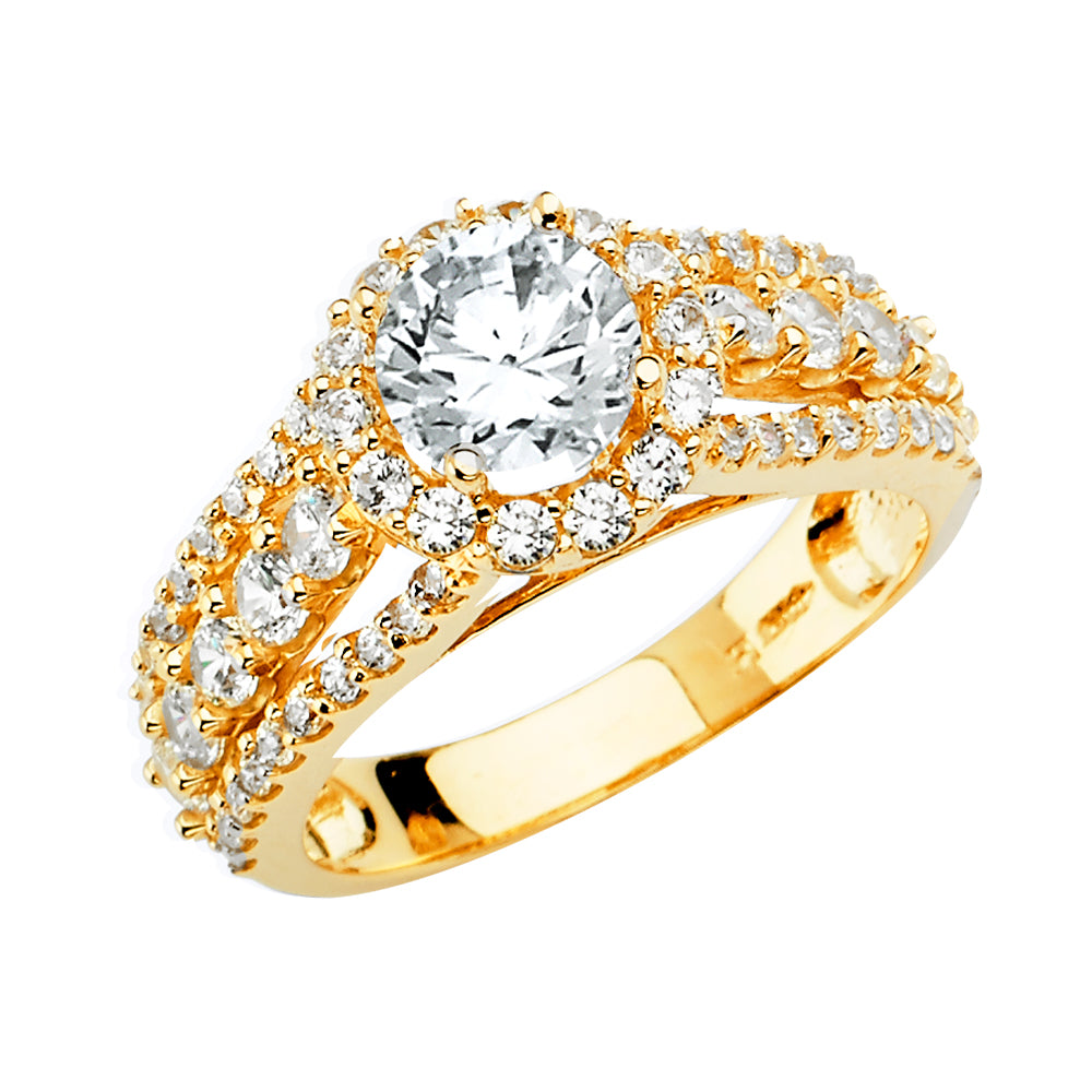 14K Yellow Gold Cubic Zirconia Halo Split-Shank Engagement Ring