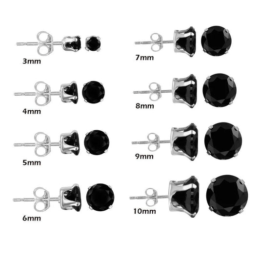 925 Sterling Silver Black Round CZ Stud Earring