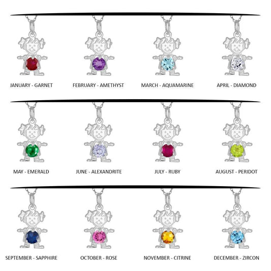 925 Sterling Silver High Polished Round CZ Birthstone Girl Flat Charm