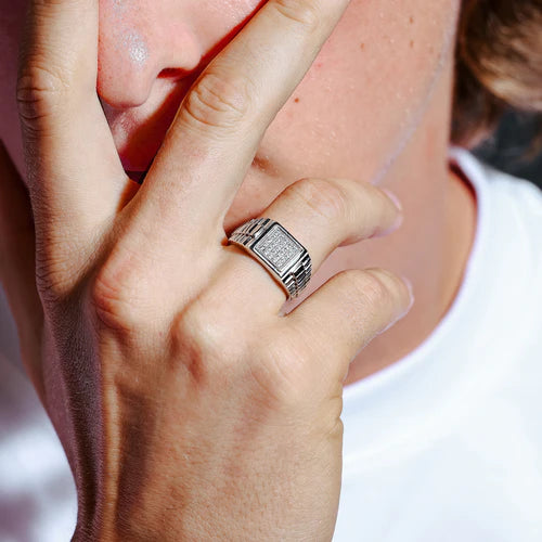 925 Sterling Silver Rhodium Plated Square CZ Ring