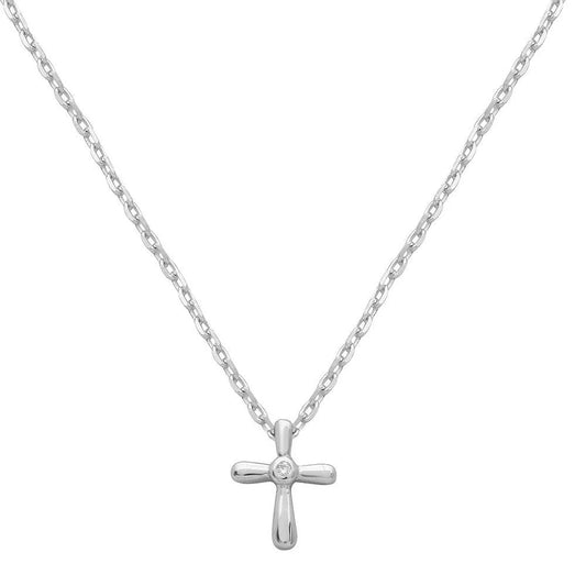 925 Sterling Silver Rhodium Plated Small Cross with CZ Necklace
