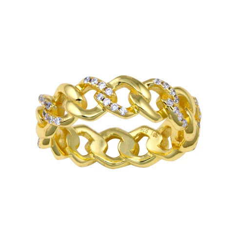 925 Sterling Silver Gold Plated Curb Design Link Ring 5.8mm