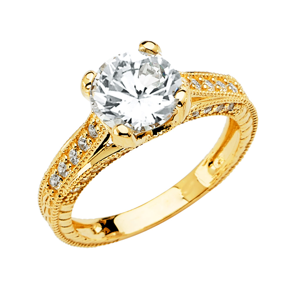 14K Yellow Gold Cubic Zirconia Vintage-Style Engagement Ring