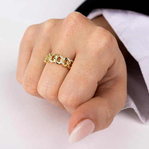 925 Sterling Silver Gold Plated Curb Design Link Ring 5.8mm