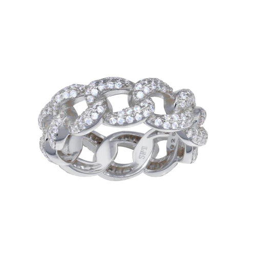 925 Sterling Silver Rhodium Plated Curb Design Link Ring 7.3mm