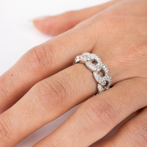 925 Sterling Silver Rhodium Plated Curb Design Link Ring 7.3mm