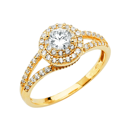 14K Yellow Gold Cubic Zirconia Halo Split-Shank Engagement Ring
