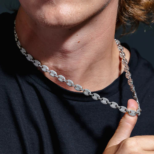 925 Sterling Silver Rhodium Plated CZ Encrusted Oval Link Chain or Bracelet 8mm