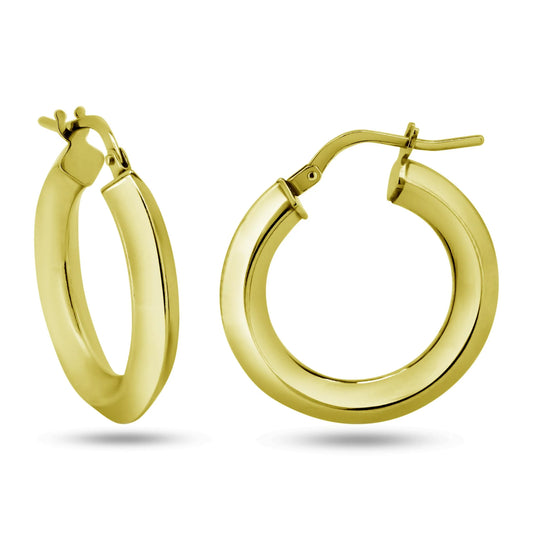 925 Sterling Silver Gold Plated Chisel Design Hoop Earrings
