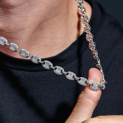 925 Sterling Silver Rhodium Plated CZ Encrusted Oval Link Chain or Bracelet 8mm
