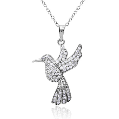 925 Sterling Silver Rhodium Plated CZ Mockingbird Necklace
