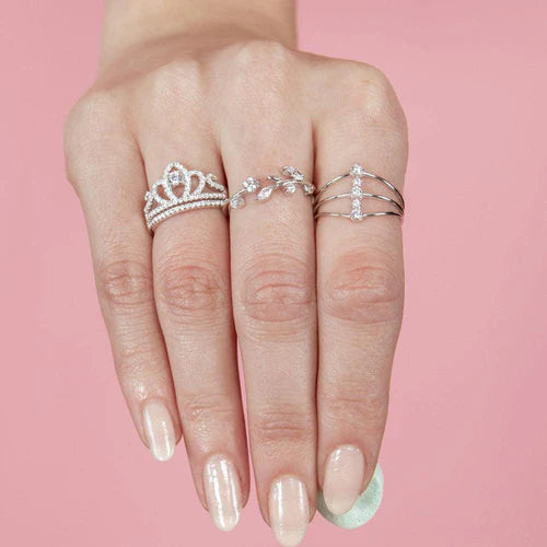 925 Sterling Silver Rhodium Plated Stem Ring with CZ