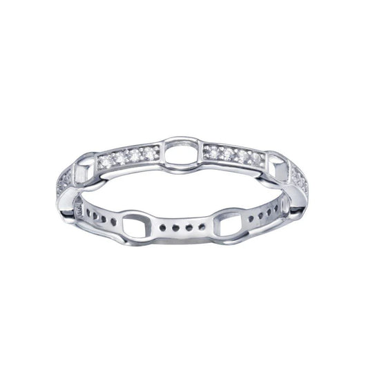 925 Sterling Silver Rhodium Plated CZ Link Ring