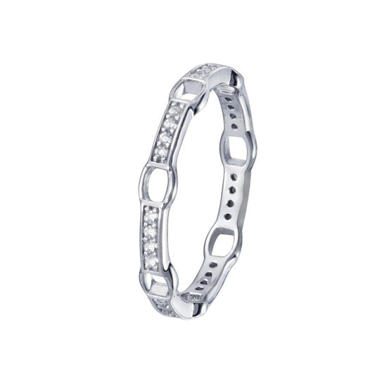 925 Sterling Silver Rhodium Plated CZ Link Ring