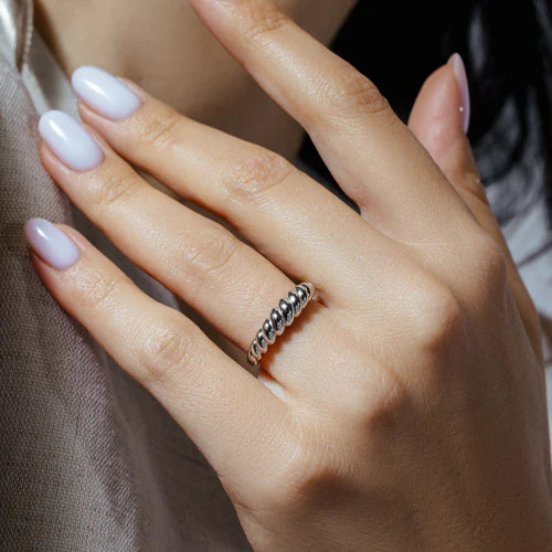 925 Sterling Silver Rhodium Plated Croissant Design Ring