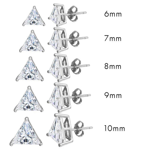 925 Sterling Silver Rhodium Plated CZ Triangle Shape Stud Earring