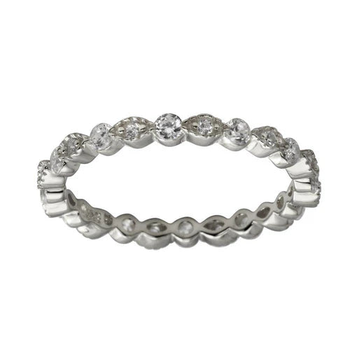 925 Sterling Silver Rhodium Plated CZ and Eye Pattern Eternity Ring