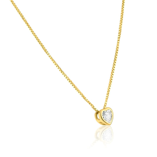 Silver Gold Plated Heart Pendant Clear CZ Solitaire Necklace