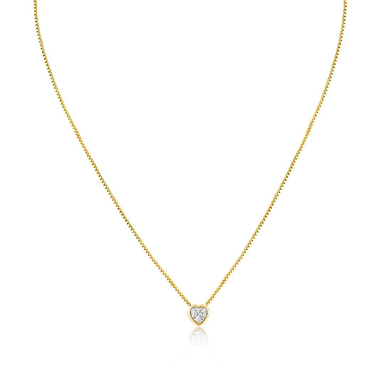 Silver Gold Plated Heart Pendant Clear CZ Solitaire Necklace