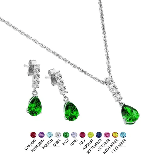 925 Sterling Silver Rhodium Plated Teardrop CZ Dangling Matching Set