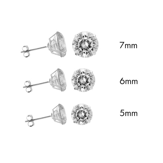 925 Sterling Silver Rhodium Plated Moissanite Stone Round Push Back Earring