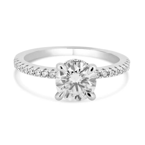 925 Sterling Silver Rhodium Plated 1 Carat Moissanite Stones Encrusted Statement Ring